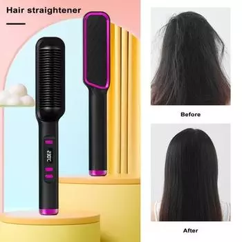 Щетка для выпрямления волос ЖК-дисплей Быстрый нагрев 4 температурных режима Гладкий блестящий результат Расческа для выпрямления волос чёрный