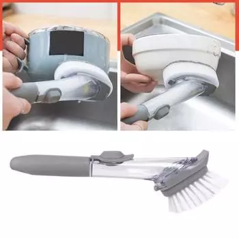 Щетка для жидкой чистки, 1 ручка, 2 щетинки, 2 губки, пластиковый корпус, емкость для жидкости, 70 мл, ручка серый