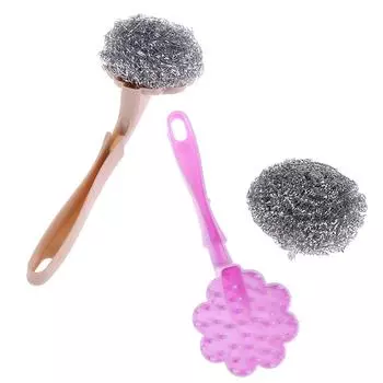 Щетка из нержавеющей стали с шариком и длинной ручкой для чистки кухни синий