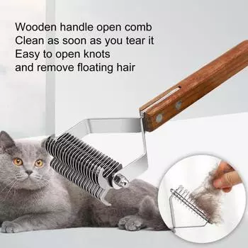 Щетка с деревянной ручкой Сверхлегкая двусторонняя щетка для удаления линьки Расческа для ухода за животными Товары для домашних животных