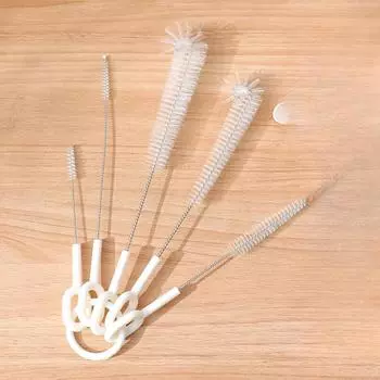 Щетка-трубочка из 5 предметов, маленькая щетка, щетка для чистки щелей, щетка для чистки носиков для чая, щетка для чистки детских бутылочек 5pcs белый
