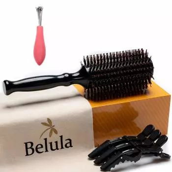 Щетка-валик Belula Blow Brush Roll Brush Диаметр щетины кабана Дорожный набор Деревянная щетка для волос Зажим для волос Чехол для щетки-очистителя Barrel Мужская 6.10 см - & & & -