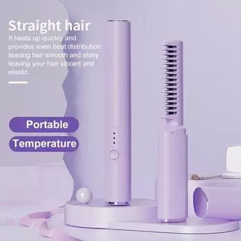 Щетка-выпрямитель для волос, 3 температуры, быстрый нагрев, аккумуляторная беспроводная отрицательные ионы, тип C, горячая щетка, электрическая расческа для вьющихся волос синий