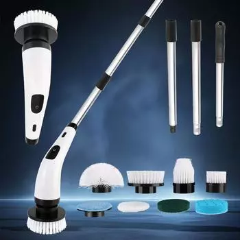 Щетки из щетины/губки/ткани, кухонный инструмент для уборки, портативная электрическая щетка для чистки, щетка для ванны, щетка для мытья ванной комнаты, чистящие средства 8 в 1 White