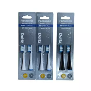 Щетки Panasonic Doltz Extra Fine Bristle Brush Large, белые, 2 шт. x 2 набора, черные, 2 шт. x 1 набор. Всего 6 шт., в комплект входит зубная паста и гель EW0801-W /