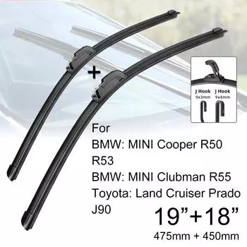 Щетки переднего стеклоочистителя автомобиля 19 + 18 J Hook U-образный универсальный для BMW MINI Cooper R50 R53 R55 и Toyota Land Cruiser Prado J90