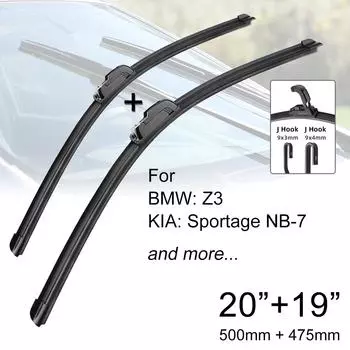 Щетки переднего стеклоочистителя автомобиля 20 + 19 J-образный крючок U-типа, универсальный для BMW Z3 и KIA Sportage NB-7