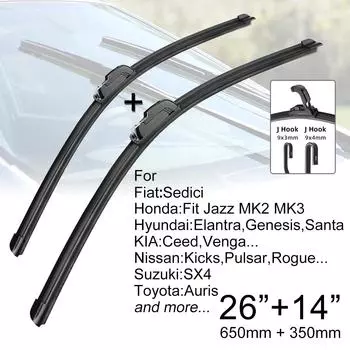 Щетки переднего стеклоочистителя автомобиля 26 + 14 J Hook U-типа, универсальный для FIAT Honda Hyundai KIA Nissan Suzuki Toyota