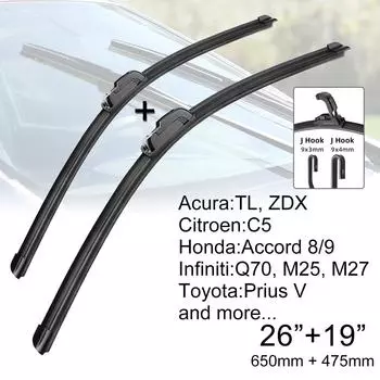Щетки переднего стеклоочистителя автомобиля 26 + 19 J Hook U-типа, универсальный для Acura Subaru Toyota Honda Infiniti Citroen