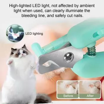 Щипчики для ногтей домашних животных со светодиодной подсветкой, предохранительный замок, защита от детей, триммер для ногтей кошек и собак, портативные щипчики для ногтей для кошек и собак, кроликов зелёный