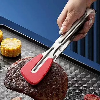 Щипцы для барбекю из нержавеющей стали 304 с силиконовой головкой, кухонные противоскользящие, с длинной ручкой, зажим для стейков, хлеба, сервировочный зажим, кухонная утварь красный