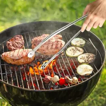 Щипцы для барбекю из нержавеющей стали, щипцы для гриля для колбасы, щипцы для бекона, стейка, мяса, овощей, длинная ручка для гриля-барбекю, щипцы для переворачивания щипцов, пищевая кухня 30cm