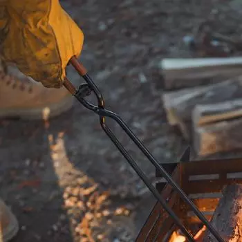 Щипцы для барбекю из углеродистой стали, зажим для дров для кемпинга, щипцы для костра на открытом воздухе с кожаной ручкой разноцветный
