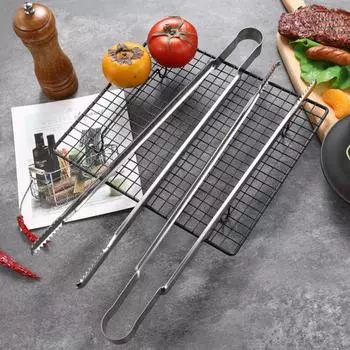 Щипцы для барбекю Щипцы для сервировки Термостойкая ручка Многофункциональные щипцы для гриля для кухни Захват гриля для пикника Переворачивание колбасок Приготовление стейков на гриле серебряный