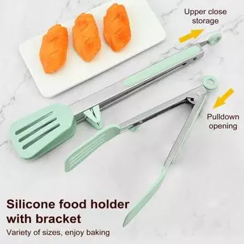 Щипцы для еды из нержавеющей стали, кухонные щипцы с антипригарным покрытием для выпечки барбекю, конструкция с фиксатором, зажим для приготовления рыбного стейка, барбекю для ресторанов, дома S зелёный