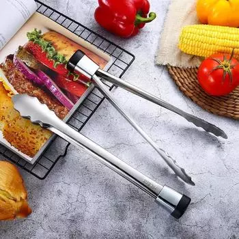 Щипцы для еды из нержавеющей стали, устойчивые к нагреванию, многоцелевой зажим для хлеба, вертикальный зажим для барбекю на открытом воздухе S
