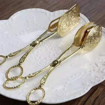 Щипцы для еды Позолоченный зажим для закусок и тортов Салатный зажим для хлеба и выпечки Инструмент для барбекю Зажим для фруктового салата и торта Кухонная утварь серебряный