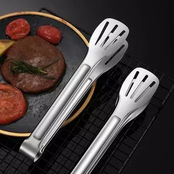 Щипцы для еды, устойчивые к нагреву, удобные в захвате, портативные щипцы для еды из нержавеющей стали, кухонная утварь 7inch