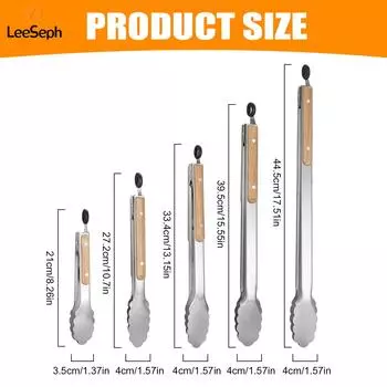 Щипцы для готовки из нержавеющей стали с дубовой ручкой, щипцы для барбекю, щипцы для салата с фиксирующим кольцом, кухонный гаджет для приготовления салата на гриле и барбекю