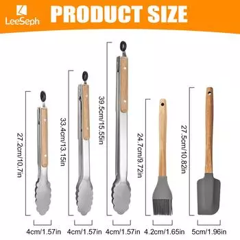 Щипцы для готовки из нержавеющей стали с силиконовой лопаткой и кисточкой для поливания с деревянной ручкой, аксессуары для гриля для салата, барбекю