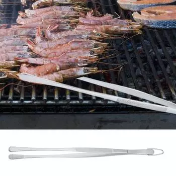 Щипцы для готовки Пинцет из нержавеющей стали Щипцы для барбекю 12 дюймов Прецизионные зубчатые кончики Металлические тонкие пинцеты Щипцы Кухонная утварь серебряный