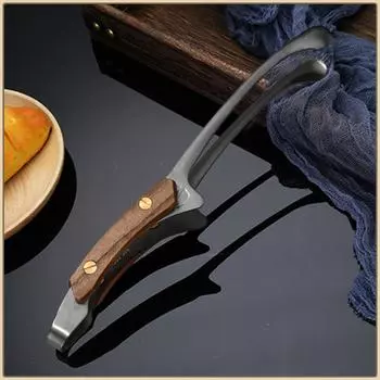 Щипцы для гриля и барбекю из нержавеющей стали 304, термостойкие щипцы для приготовления пищи с деревянной ручкой, зажим для стейков, принадлежности для пикника, походов, кемпинга 1pc