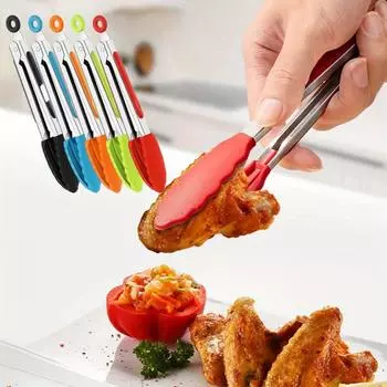 Щипцы для гриля из нержавеющей стали, силиконовые щипцы для гриля для приготовления салатов и хлеба, зажим для гриля с антипригарным покрытием, набор кухонных принадлежностей. 5 pieces чёрный