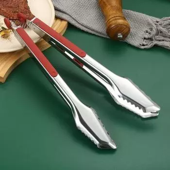 Щипцы для гриля из нержавеющей стали, термостойкие удлиненные кухонные щипцы, металлические щипцы для приготовления пищи, кухонные инструменты красный