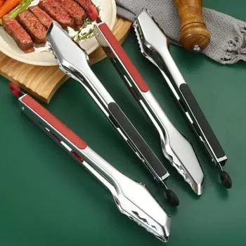 Щипцы для гриля из нержавеющей стали, термостойкие удлиненные кухонные щипцы, металлические щипцы для приготовления пищи, кухонные инструменты чёрный