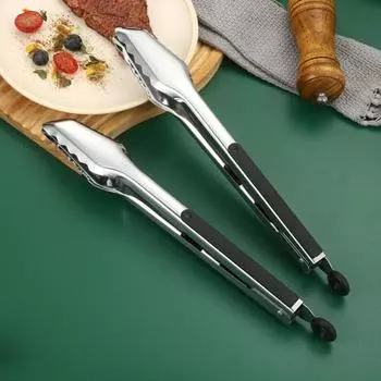 Щипцы для гриля из нержавеющей стали, термостойкие удлиненные кухонные щипцы, металлические щипцы для приготовления пищи, кухонные инструменты чёрный