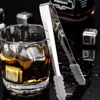 Щипцы для льда из нержавеющей стали с защитой из силикона, кофейный кубик, сахар, гриль, шведский стол, зажим, нескользящий кухонный гаджет для приготовления пищи