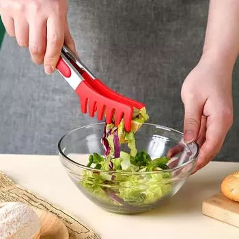 Щипцы для стейка Гребенчатая цанга Термостойкие противоскользящие зажимы для хлеба Зажим для сервировки еды Щипцы для барбекю Кухонный гаджет чёрный