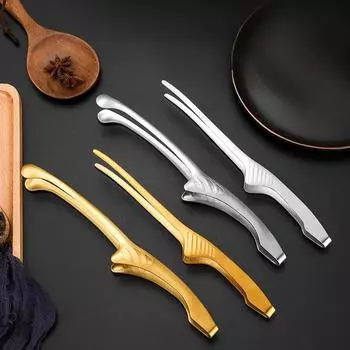 Щипцы для стейка из нержавеющей стали, зажим для еды, кухонный многофункциональный зажим для выпечки, зажим для хлеба, зажим для барбекю, зажим для защиты от ожогов 10inch-A белый