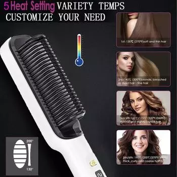 Щипцы для завивки двойного назначения Портативный быстрый нагрев Изолирующий слой Интеллектуальный контроль температуры Красота Инструмент Универсальная электрическая расческа для выпрямления волос US Plug серый