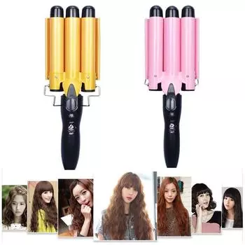 Щипцы для завивки волос Керамические профессиональные щипцы для завивки волос с тройным стволом Яичный рулет Инструменты для укладки волос Стайлер для волос Палочка Щипцы для завивки волос 32mm US Plug розовый