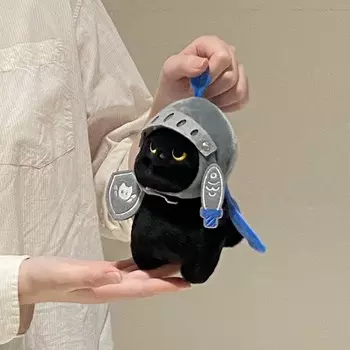 Щит Рыцарь Кот Плюшевый Подвеска Мягкая игрушка Черный Кот Мягкая игрушка Рыцарь Кот Плюшевая Кукла Дети Пара чёрный