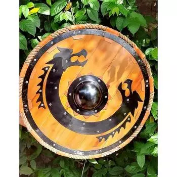 Щит викинга, деревянный щит, щит-компас, щит Вальхаллы-ворона, копия щита викинга, средневековый щит