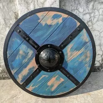 Щит викингов, круглый щит 60,96 см, реконструкция щита, щит из деревянных досок, ручная работа, стальная умбо, подлинная копия, готовая к бою и испытанная