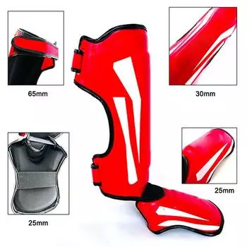 Щитки для боевых искусств из искусственной кожи, защита для ног, утолщенные защитные подушечки для кикбоксинга, ММА M красный