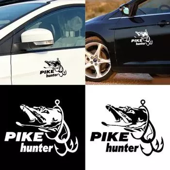 Щука Охотник Рыба Водонепроницаемая наклейка для автомобиля «сделай сам» Самоклеящаяся наклейка для автомобиля Декор