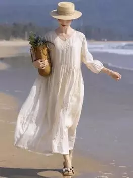 Ши Цзянь женское платье феи тяжелая промышленная вышивка высококачественное французское хлопковое и льняное длинное платье женское элегантное летнее платье с юбкой M