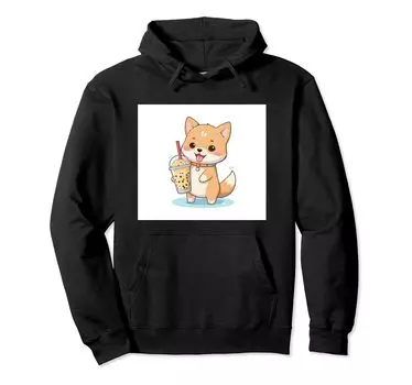 shiba bubble things принт толстовка милая, собака, ину, боба, чай, милый, чёрный