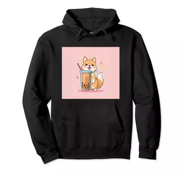 shiba bubble things принт толстовка милая, собака, ину, боба, чай, милый, чёрный