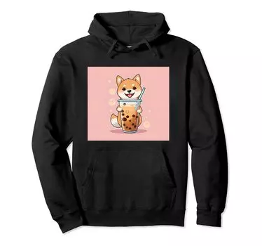 shiba bubble things принт толстовка милая, собака, ину, боба, чай, милый, чёрный