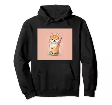 shiba bubble things принт толстовка милая, собака, ину, боба, чай, милый, чёрный