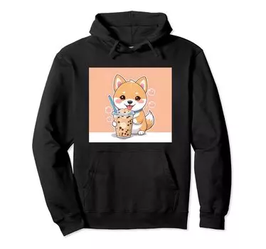 shiba bubble things принт толстовка милая, собака, ину, боба, чай, милый, чёрный