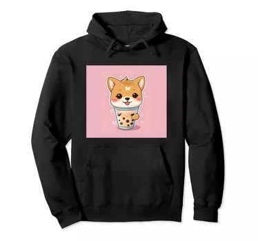 shiba bubble things принт толстовка милая, собака, ину, боба, чай, милый, чёрный