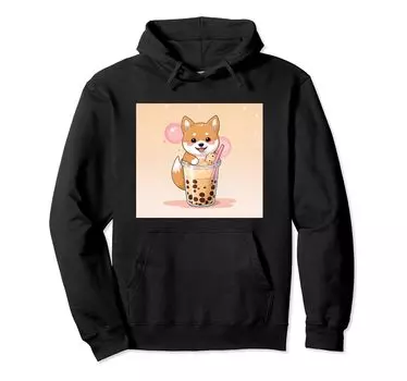 shiba bubble things принт толстовка милая, собака, ину, боба, чай, милый, чёрный