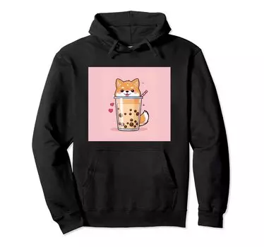shiba bubble things принт толстовка милая, собака, ину, боба, чай, милый, чёрный
