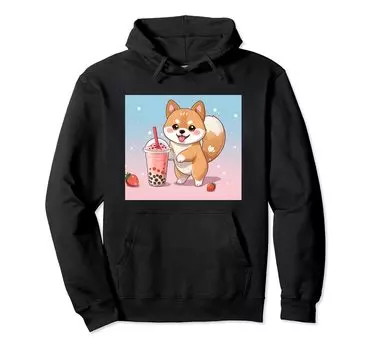 shiba bubble things принт толстовка милая, собака, ину, боба, чай, милый, чёрный